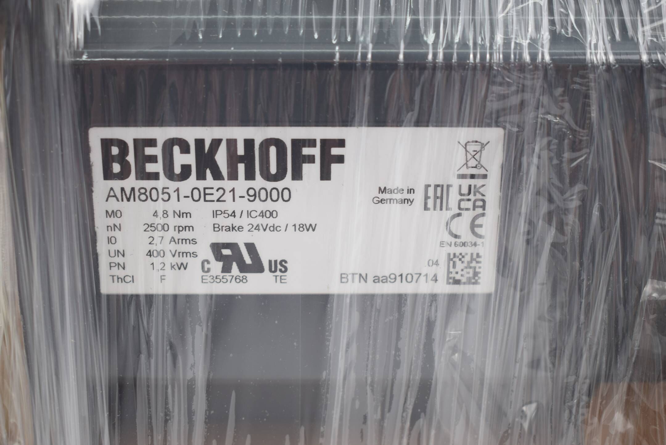 Beckhoff Servomotor AM8051-0E21-9000 ( 121257 ) 2500rpm 1,2kW