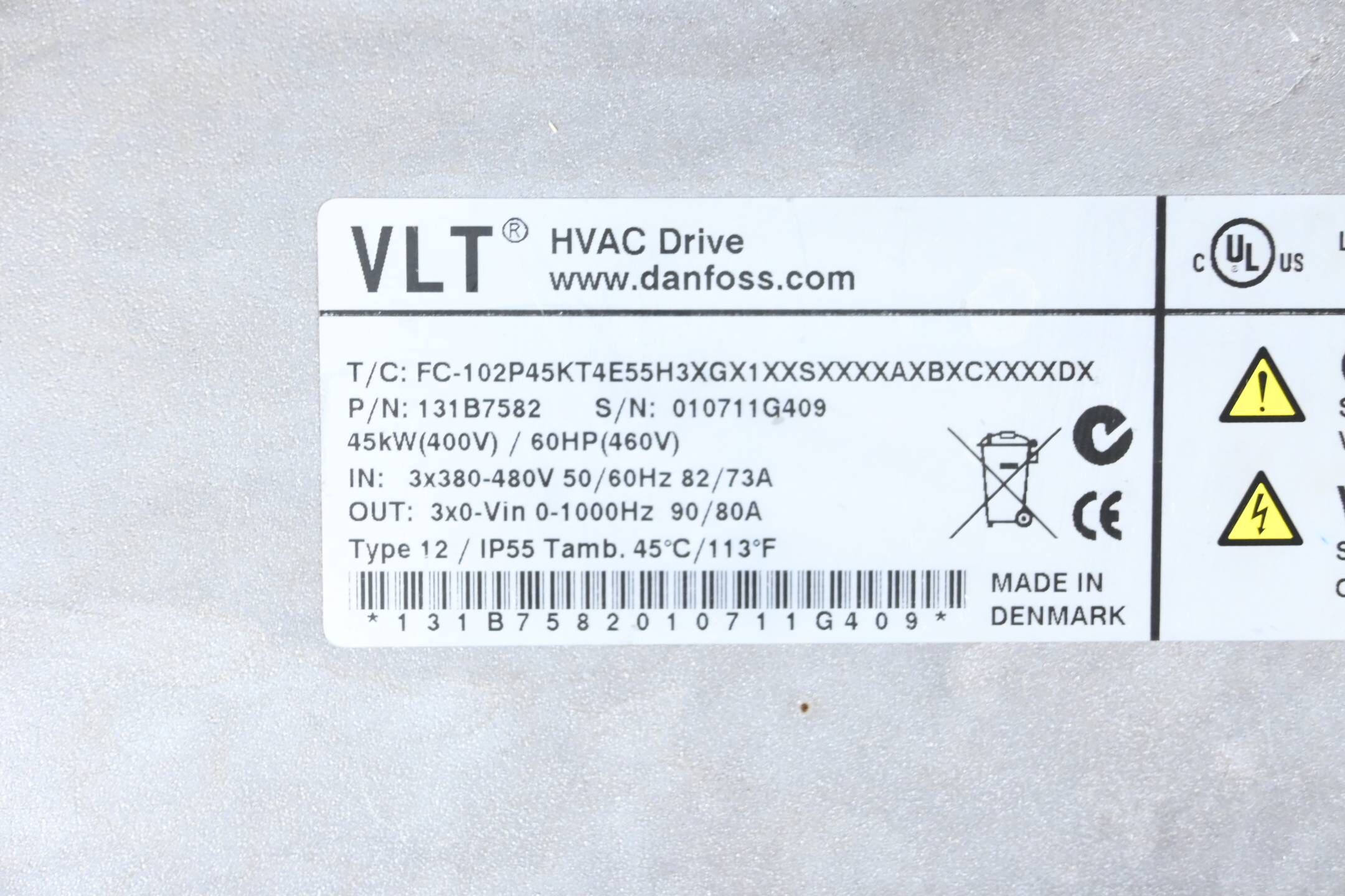 Danfoss HVAC Drive FC-102P45KT4E55H3XGX1XXSXXXXAXBXCXXXXXDX ( 131B7582 ) 