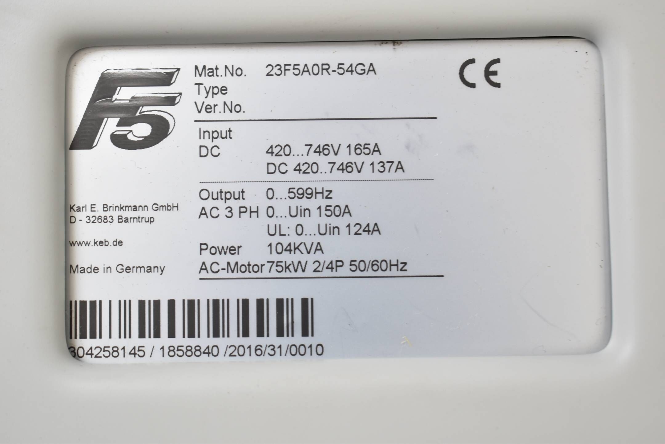 KEB combivert F5 Frequenzumrichter 75kW 23F5A0R-54GA ( 23.F5.A0R-54GA )