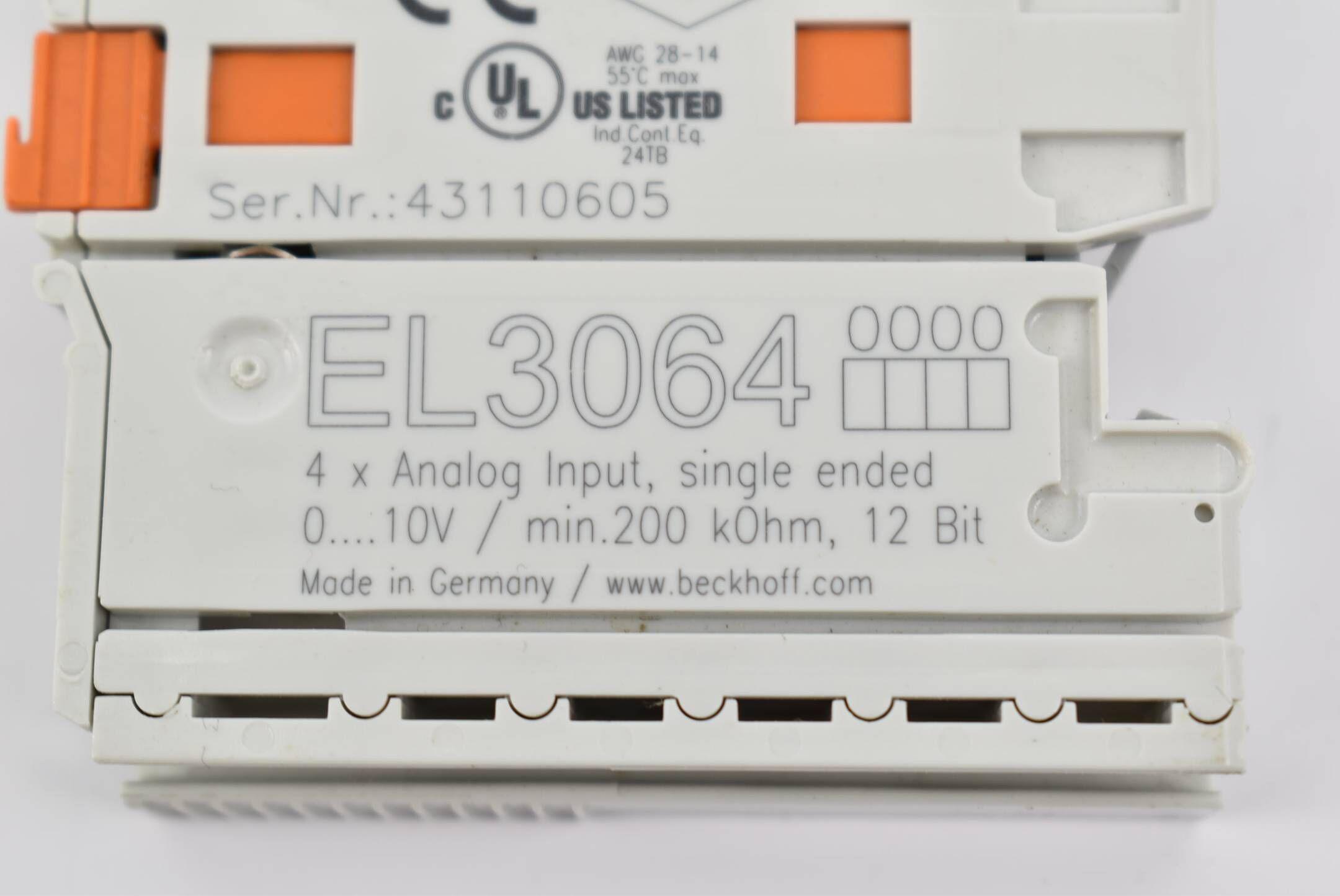 Beckhoff EtherCAT-Klemme 4-Kanal-Analog-Eingang 0-10V 12Bit EL 3064 ( EL3064 ) 