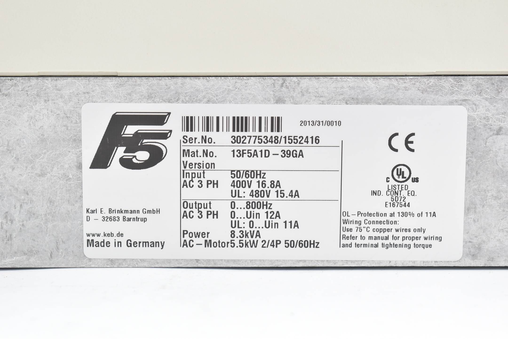 KEB combivert F5 305-440V 5,5kW 13.F5.A1D-39GA inkl. Keyboard