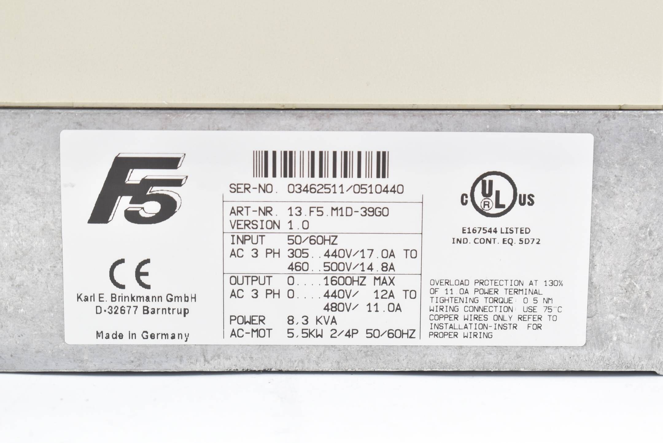 KEB combivert F5 305-440V 5,5kW 13.F5.M1D-39G0 ( 13.F5.M1D-39GO ) inkl. Keyboard