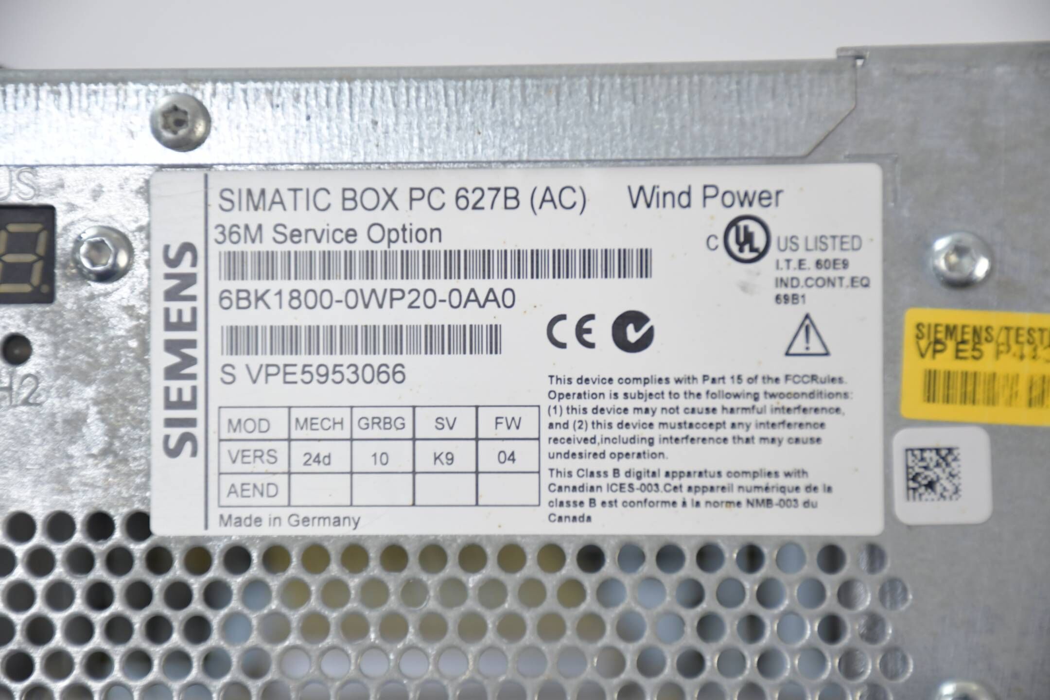 Siemens simatic PC 627B-SWP (AC) 6BK1800-0WP20-0AA0 ( 6BK1 800-0WP20-0AA0 ) V. 4