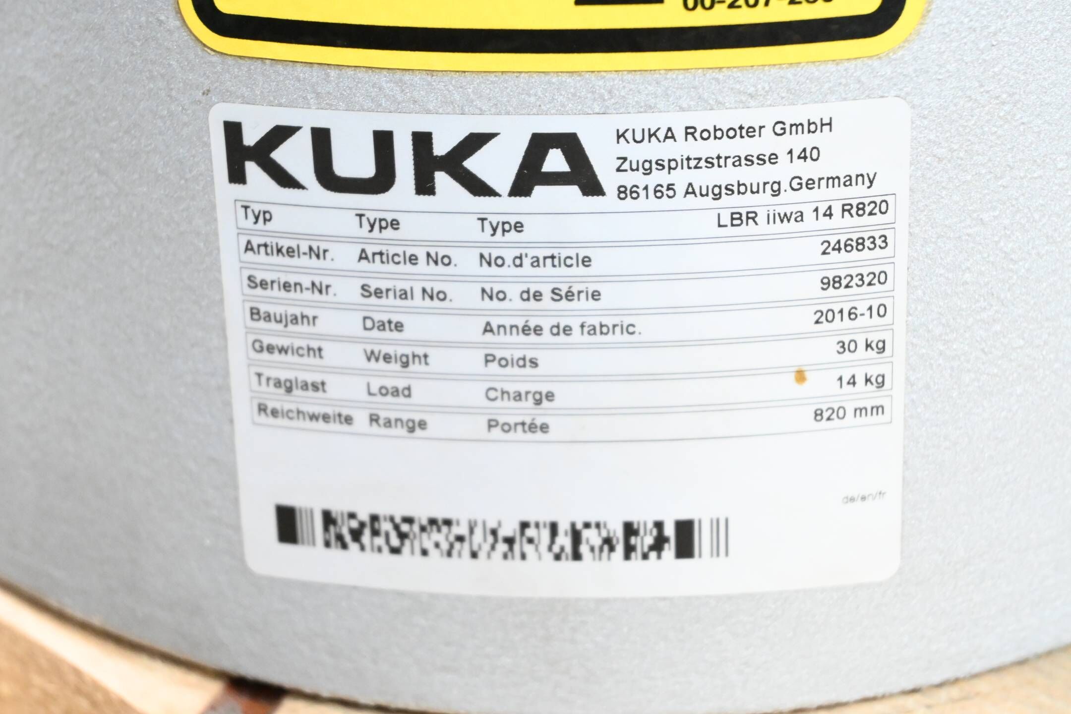 Kuka Roboter LBR iiwa 14 R820 ( 246833 ) + Steuerung Sunrise Cabinet 11041228