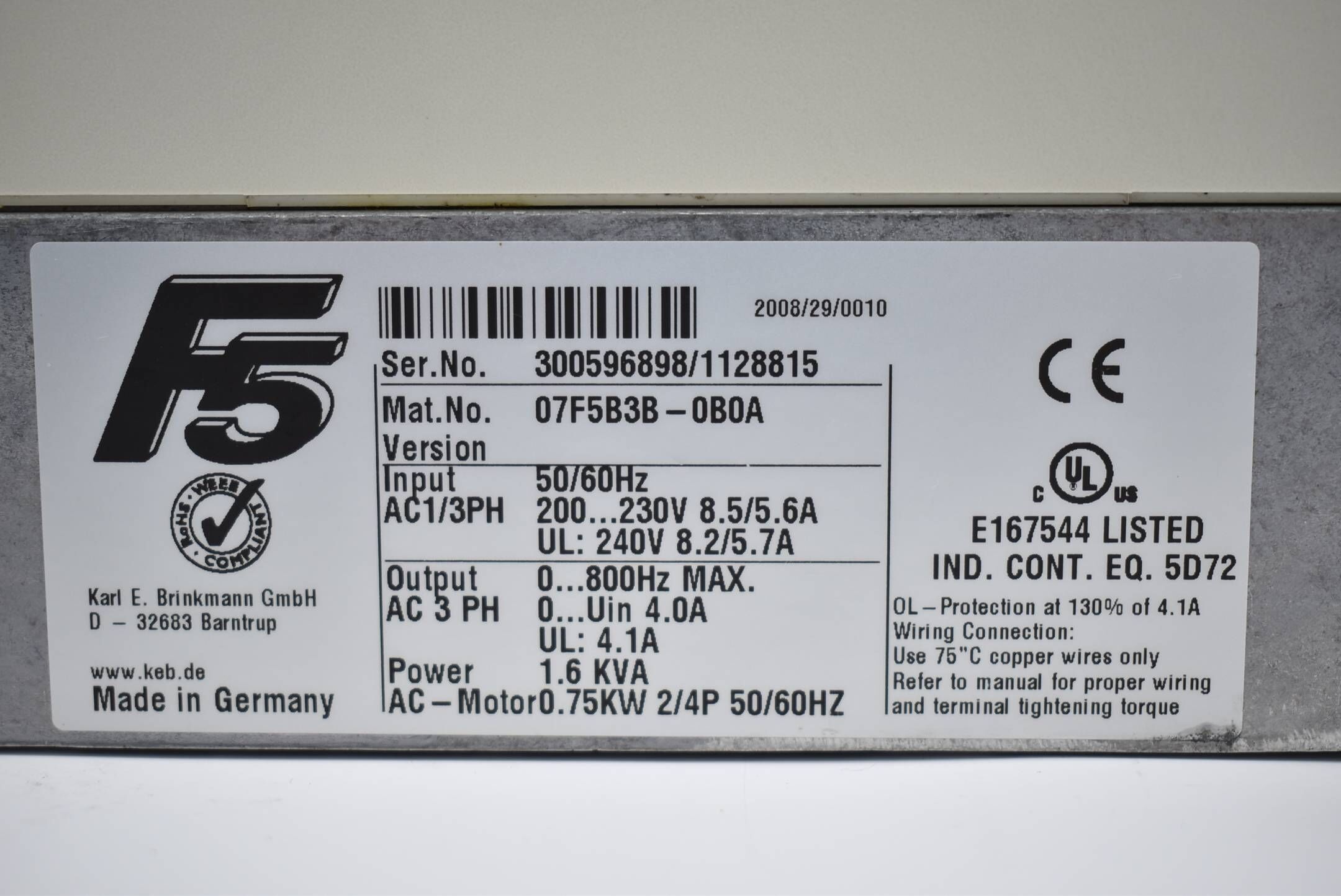 KEB Combivert 07F5B3B-0B0A inkl. Operator 00.F5.060-1000