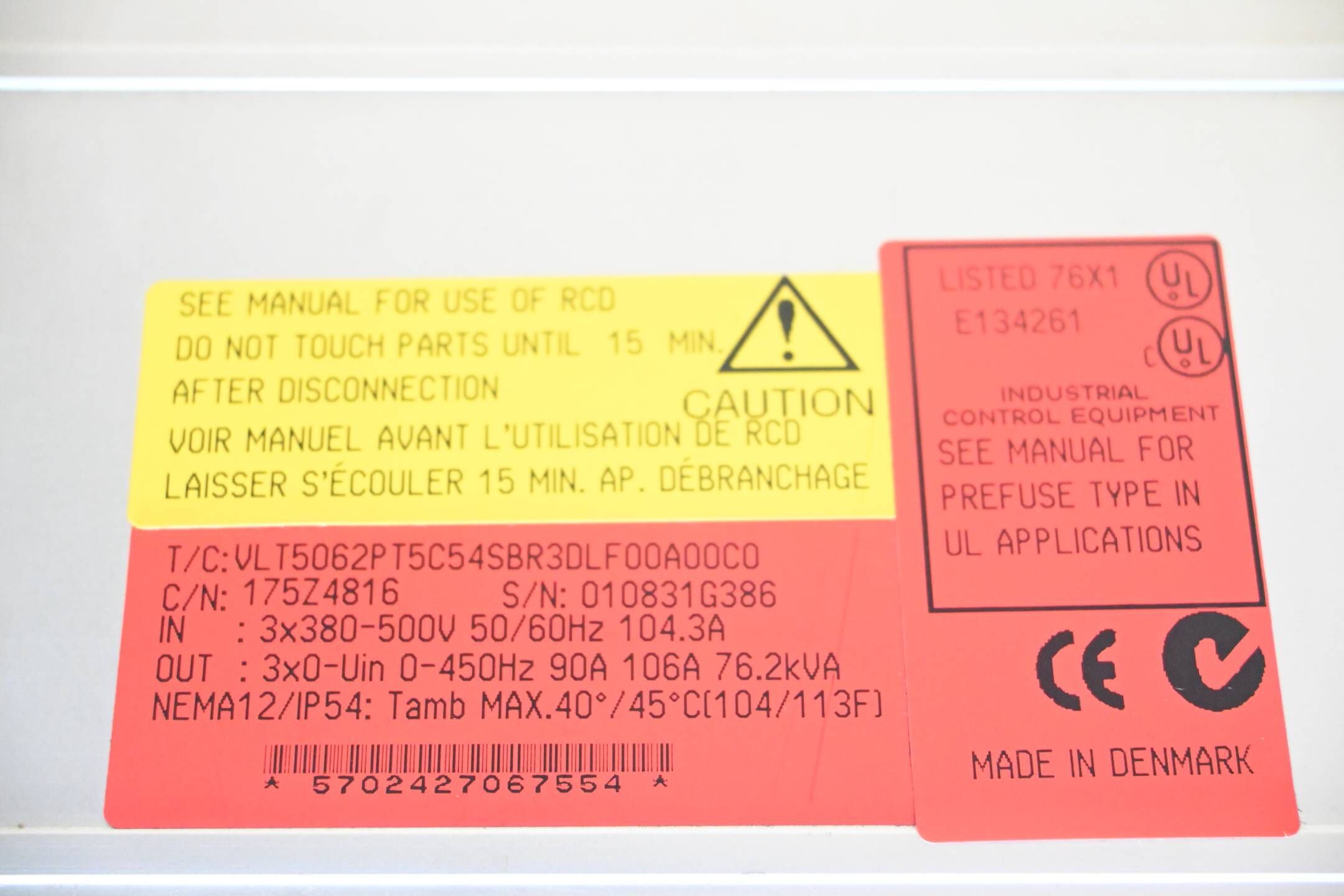 Danfoss Frequenzumrichter VLT5062PT5C54SBR3DLF00A00C0 ( 175Z4816 ) 76.2kVA