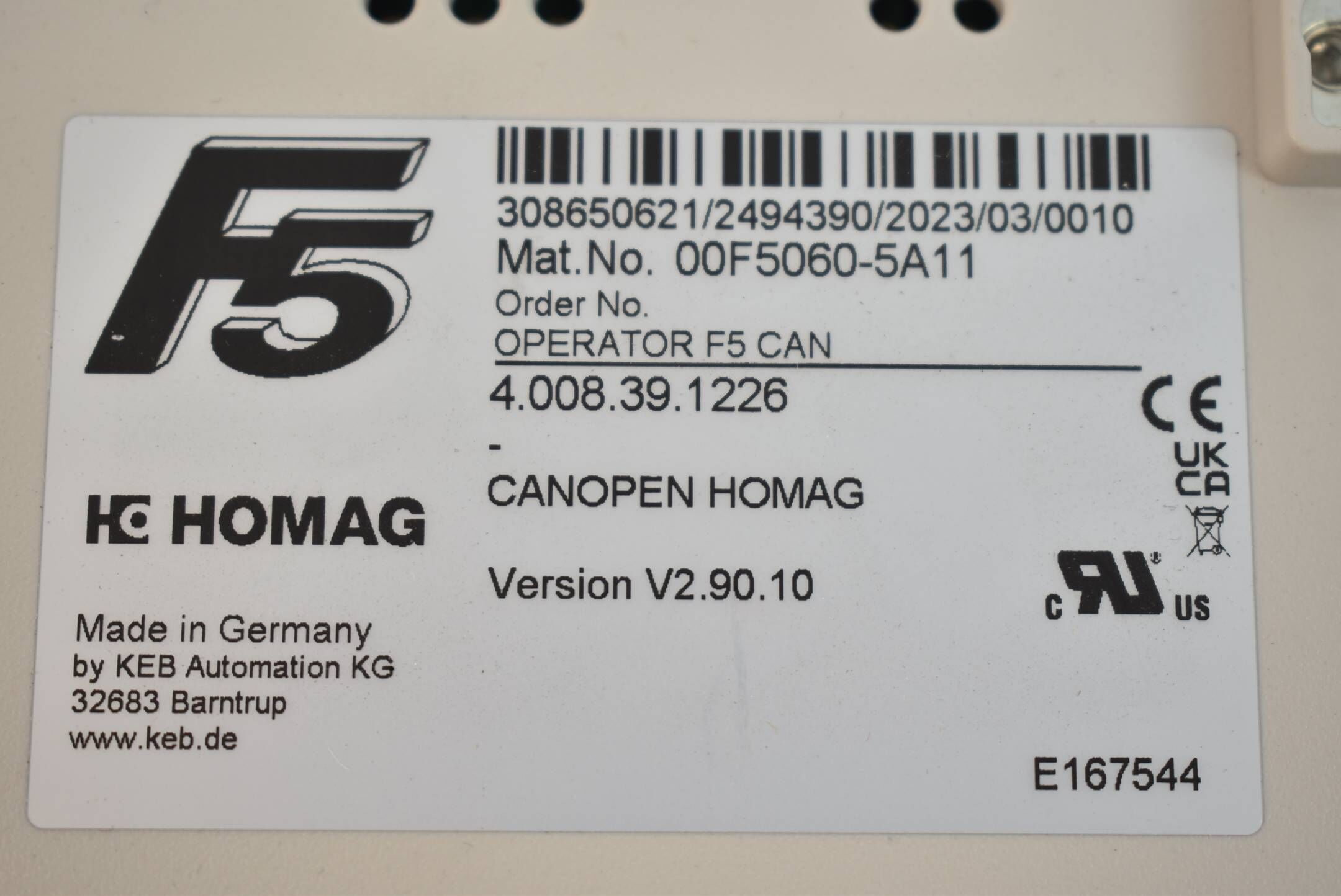 KEB Homag Operator F5 Can 00F5060-5A11