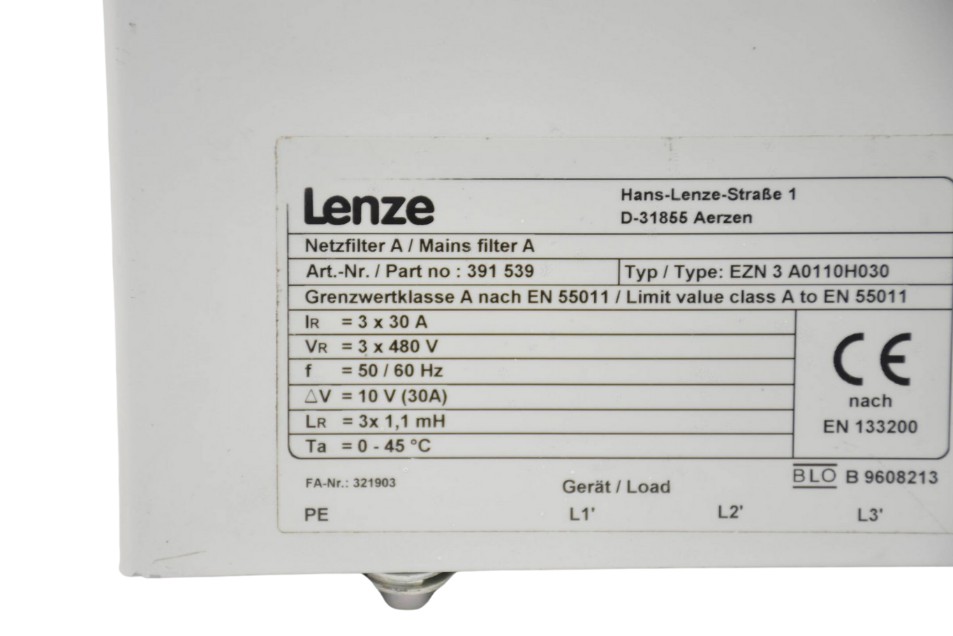 Lenze Netzfilter A TYP EZN3A0110H030 ( 391 539 )